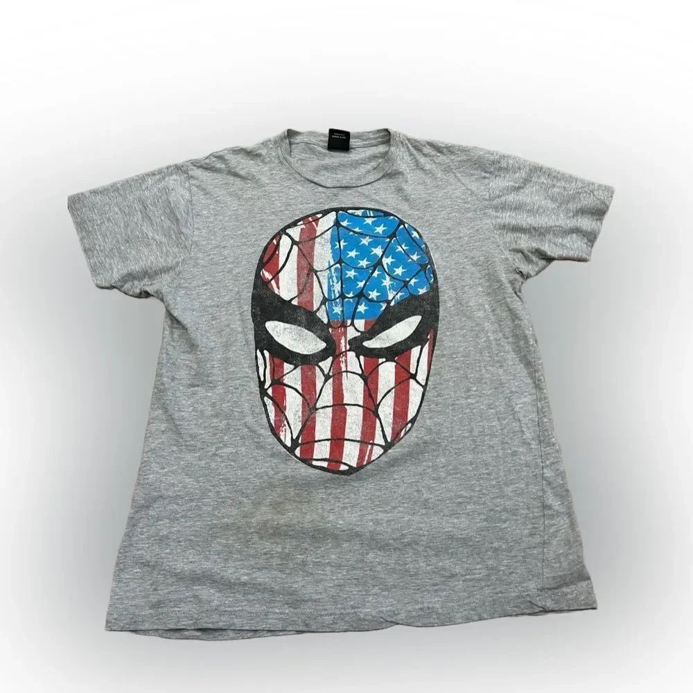 Y2K Spider-Man Mad Engine Patriotic Red White and Blue Tshirt
